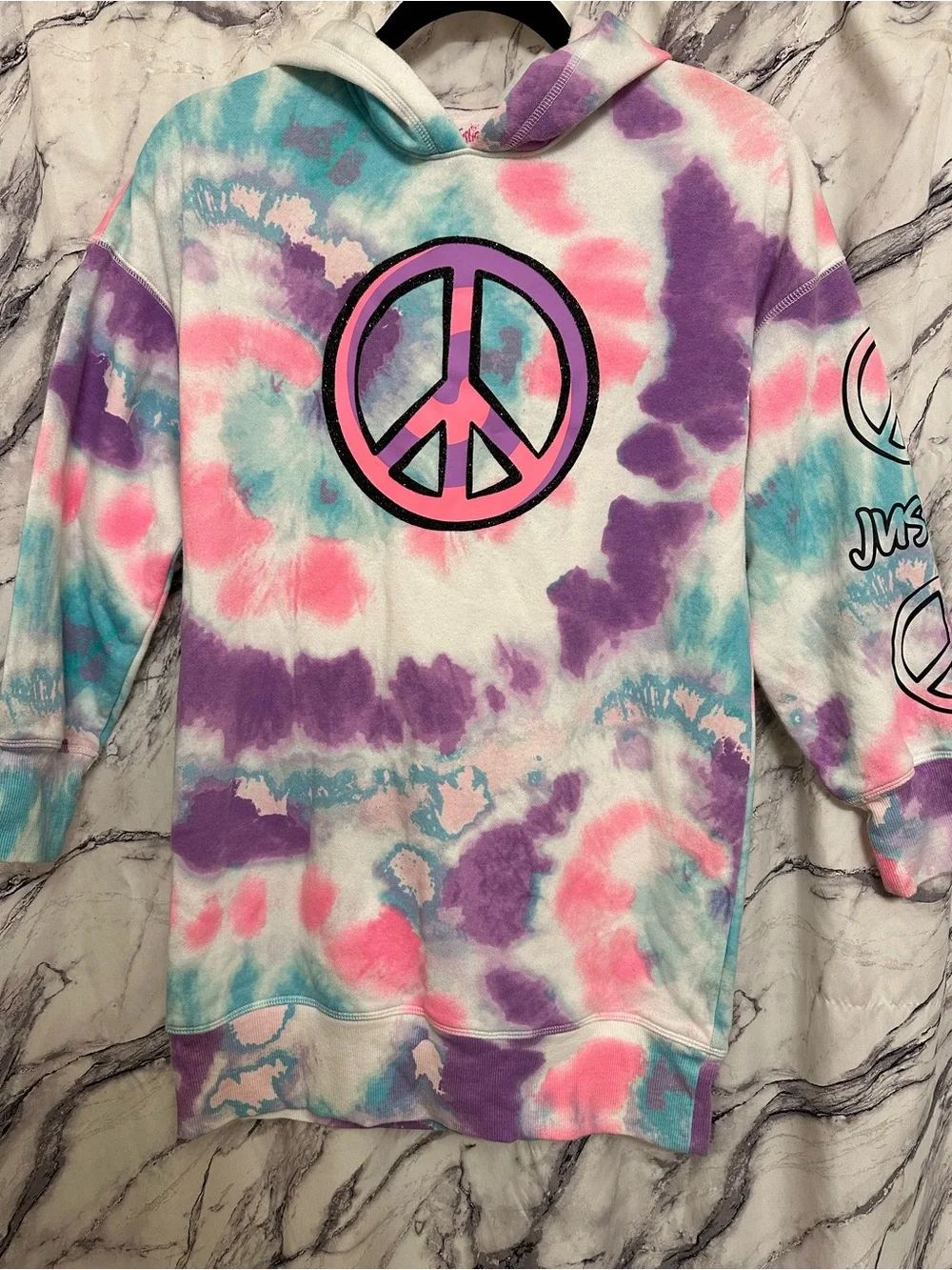 Justice Tie-Dye Peace Sign Hoodie - Pink, Purple & Teal